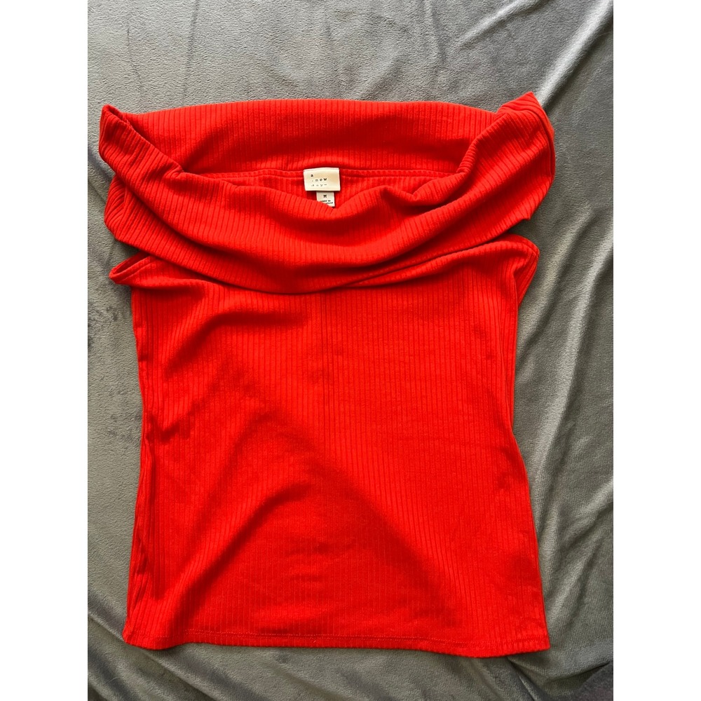 A New Day Red Ribbed Off The Shoulder Cowl Neck Sleeveless Top Womens Medium